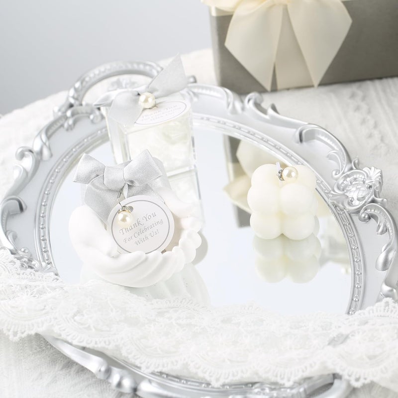 ACITHGL 30 Sets Small Bubble Candle Wedding Candles Favors for Guests Bulk Bridal Shower Favors Candles with Stylish Ribbons Thank You Cards Gifts (Shimmering Silver) - Image 4